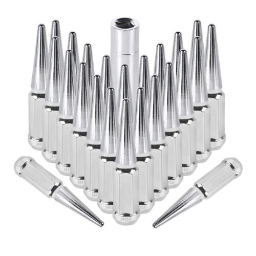 20 Pc Solid Steel Spike Lug Nuts Kit | Chrome | 1/2